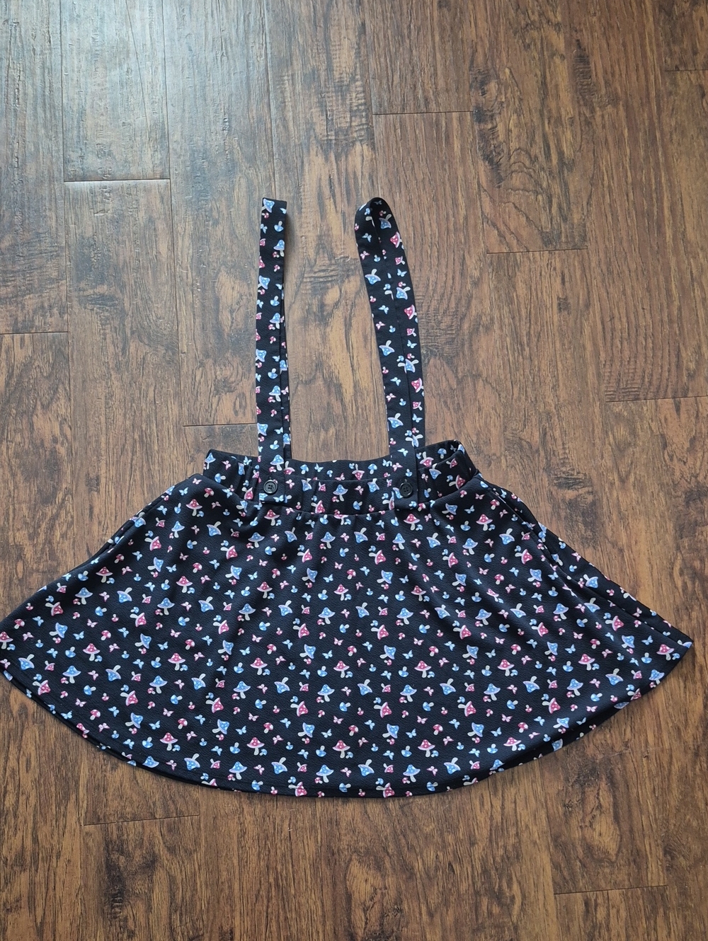 Black Mushtoom Suspender Skirt Top - Women's Cute Print